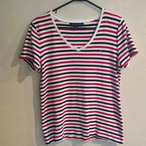 Tommy Hilfiger v-neck‎ stripe short sleeve top size Xlarge